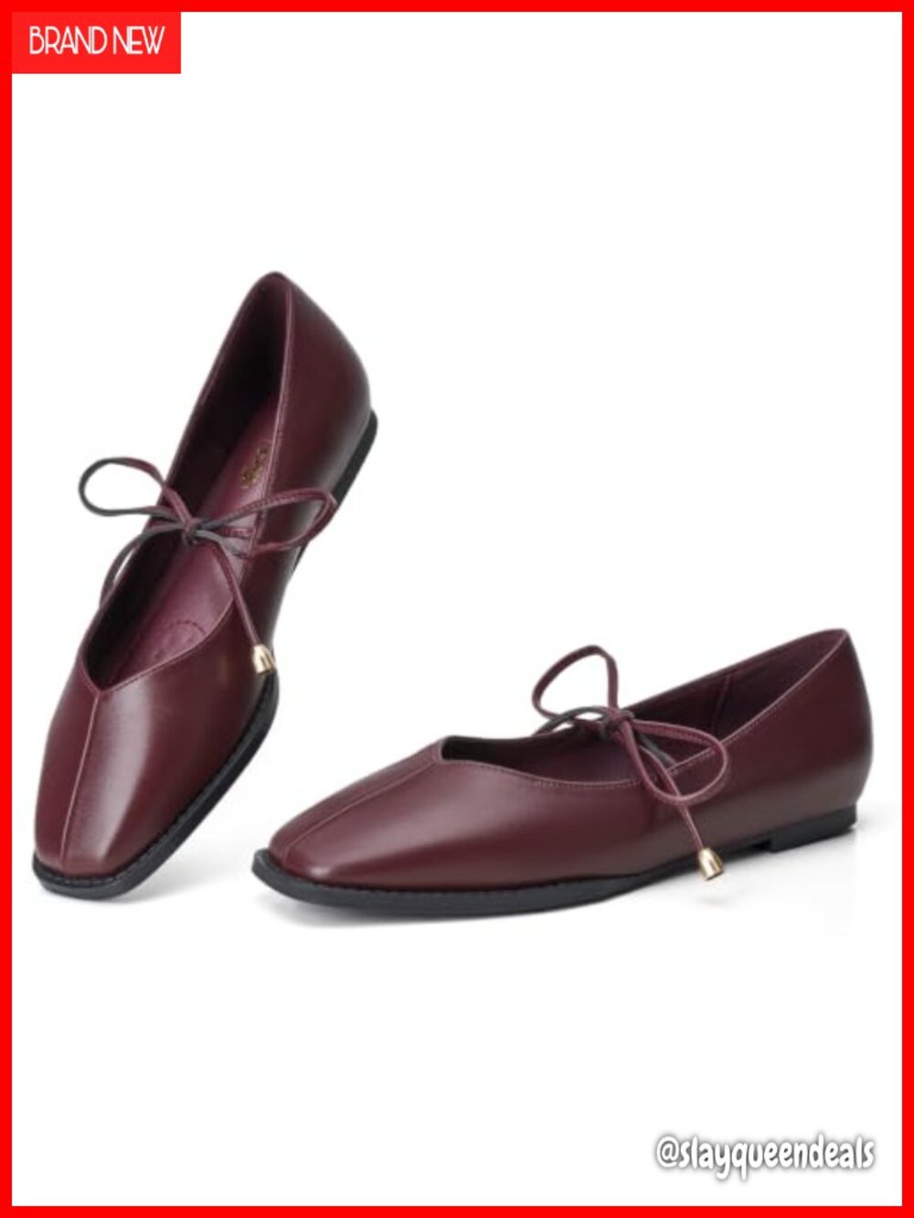 Lace Up Ballet Flats Square Toe Faux Leather Dress Shoes